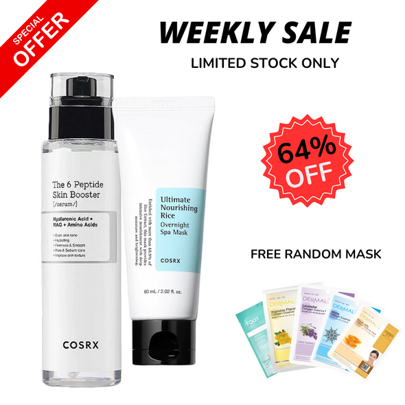 WEEL;Y FLASH DEALS COSRX The 6 Peptide Skin Booster Serum + Ultimate Nourishing Rice Overnight Spa Mask