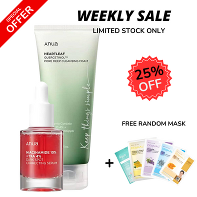 WEEKLY FLASH DEALS ANUA Niacinamide 10% + TXA 4% Serum & Heartleaf Quercetinol Pore Deep Cleansing Foam