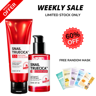 WEEKLY FLASH DEALS SOME BY MI Snail Truecica Miracle Repair 5.5 Low pH Gel Cleanser + Snail Truecica Miracle Repair Serum