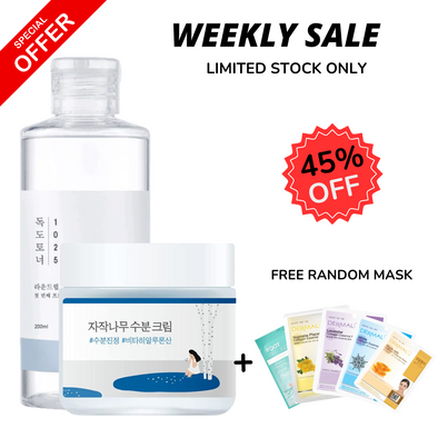 WEEKLY FLASH DEALS Round Lab 1025 Dokdo Toner + Round Lab Birch Juice Moisturizing Cream