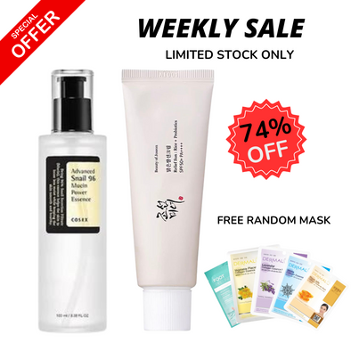 WEEKLY FLASH DEALS COSRX Advanced Snail 96 Mucin Power Essence & Beauty of Joseon Rice + Probiotics Sunscreen